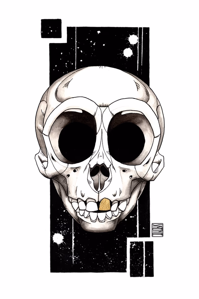 Gold Tooth Monkey Skull